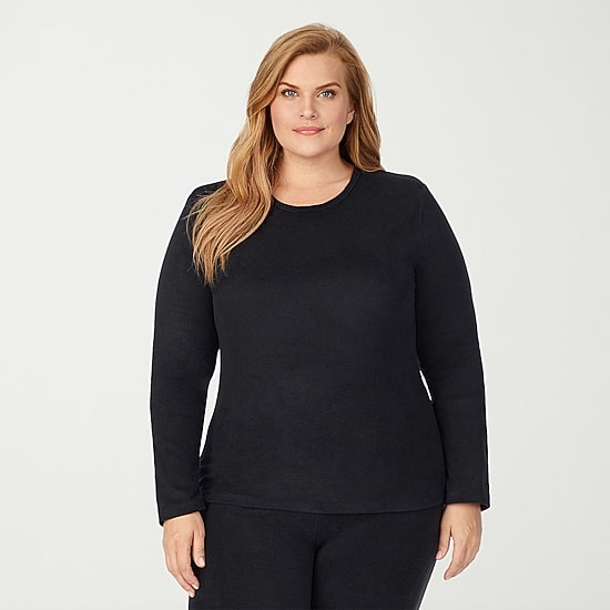 Cuddl Duds Womens Fleecewear With Stretch Plus Round Neck Long Sleeve Thermal Shirt