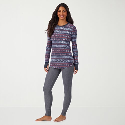 Cuddl Duds Womens Cozy Stretch Thermal Round Neck Long Sleeve Thermal Shirt, X-large, Blue
