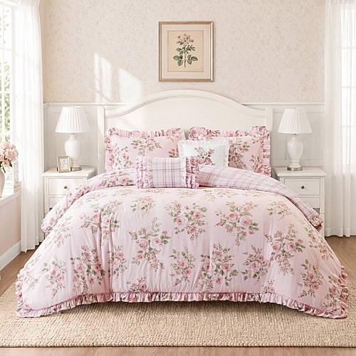 Madison Park Essentials Madison Park Essentials Elena Floral Ruffle Comforter Set 5-pc. Reversible Comforter Set, One Size, Pink