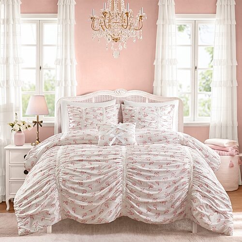 Intelligent Design Anna Ruched Floral Comforter Set, One Size, Pink