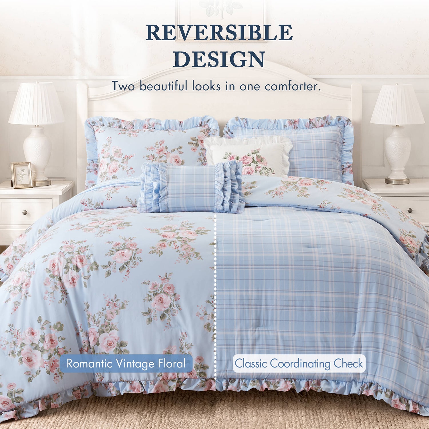 Madison Park Essentials Elena Floral Ruffle Comforter Set 5-pc. Reversible