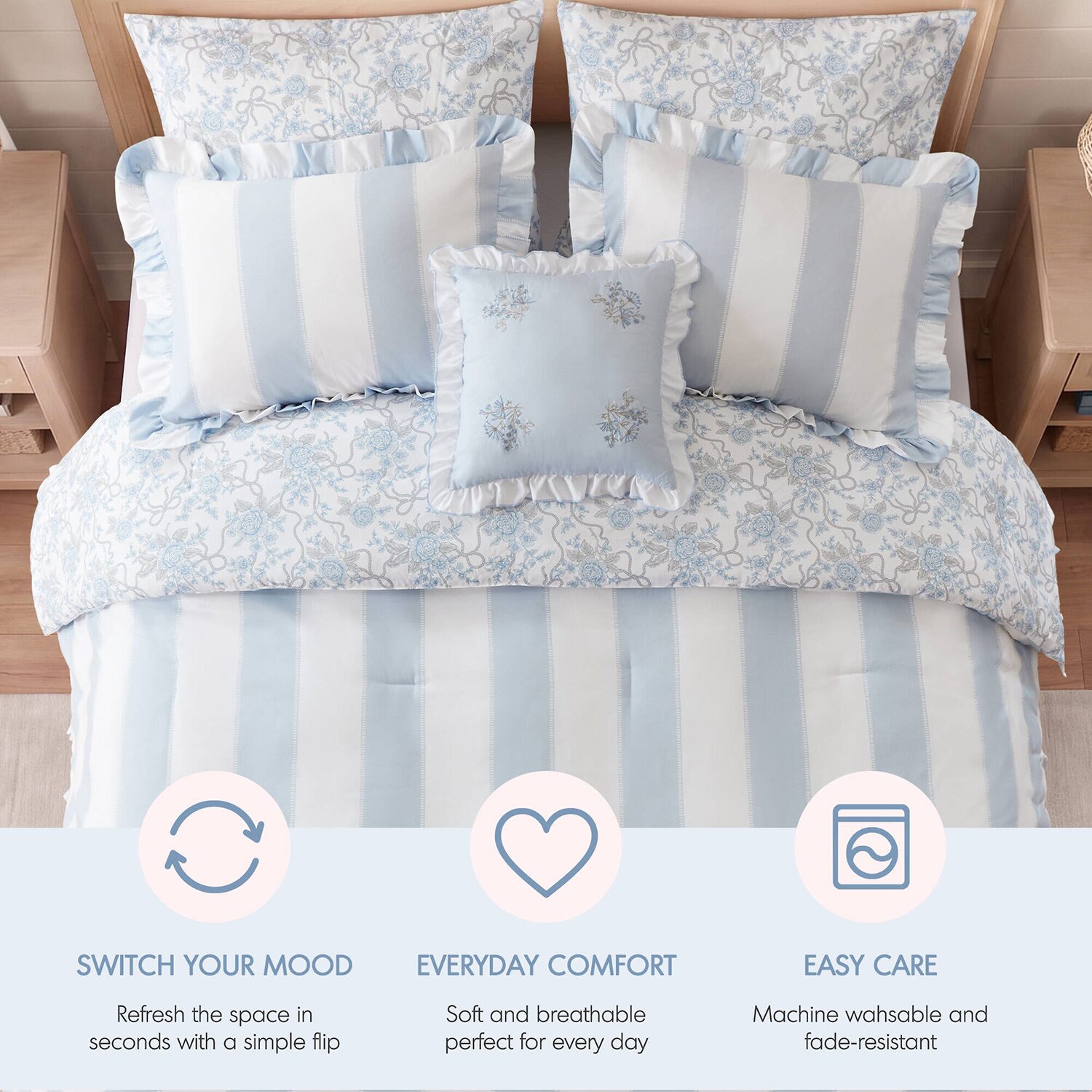 Intelligent Design Verbena Stripe Floral Reversible Comforter Set