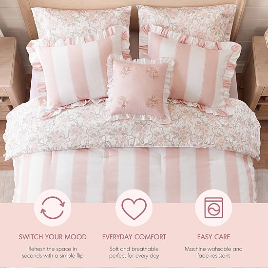 Intelligent Design Verbena Stripe Floral Reversible Comforter Set