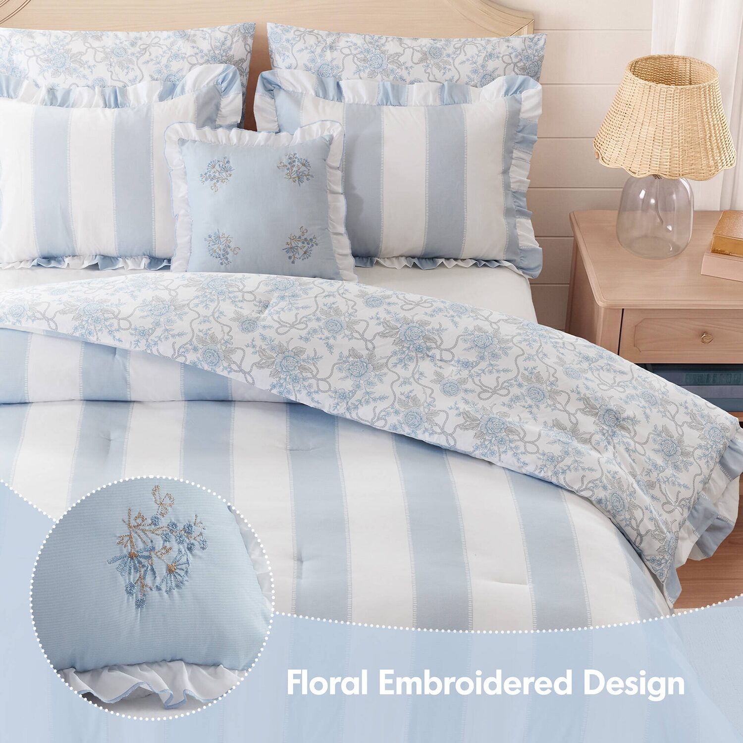 Intelligent Design Verbena Stripe Floral Reversible Comforter Set
