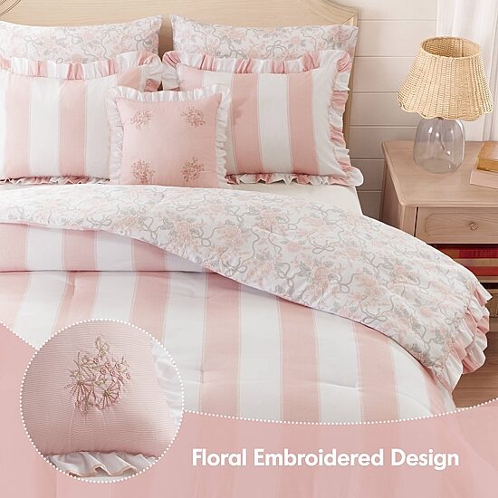 Intelligent Design Verbena Stripe Floral Reversible Comforter Set