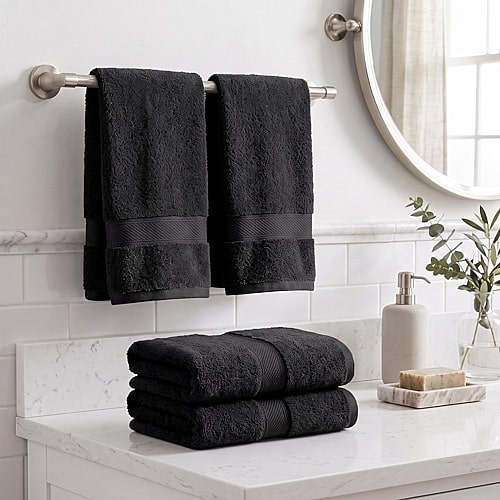 SUPERIOR Madeline Collection | Plush Egyptian Cotton 4-pc. Solid Hand Towel, One Size, Black