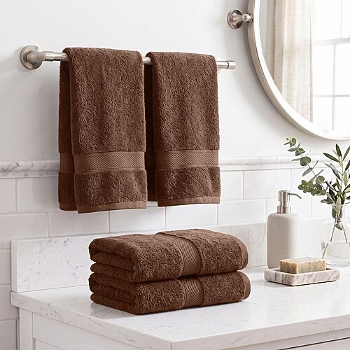 SUPERIOR Madeline Collection | Plush Egyptian Cotton 4-pc. Solid Hand Towel, One Size, Brown