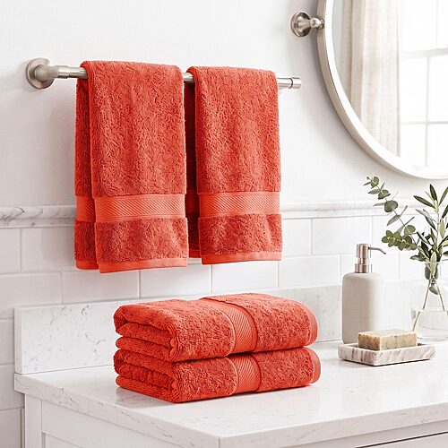 SUPERIOR Madeline Collection | Plush Egyptian Cotton 4-pc. Solid Hand Towel, One Size, Orange