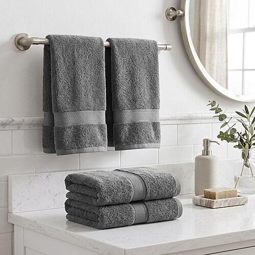 SUPERIOR Madeline Collection | Plush Egyptian Cotton 4-pc. Solid Hand Towel, One Size, Black