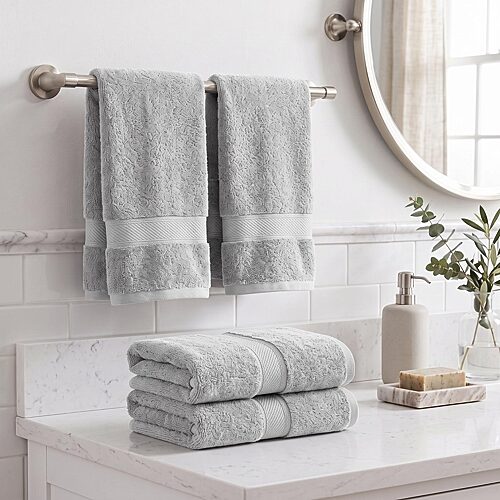 SUPERIOR Madeline Collection | Plush Egyptian Cotton 4-pc. Solid Hand Towel, One Size, Silver