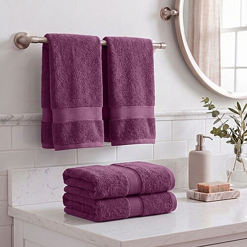 SUPERIOR Madeline Collection | Plush Egyptian Cotton 4-pc. Solid Hand Towel, One Size, Purple