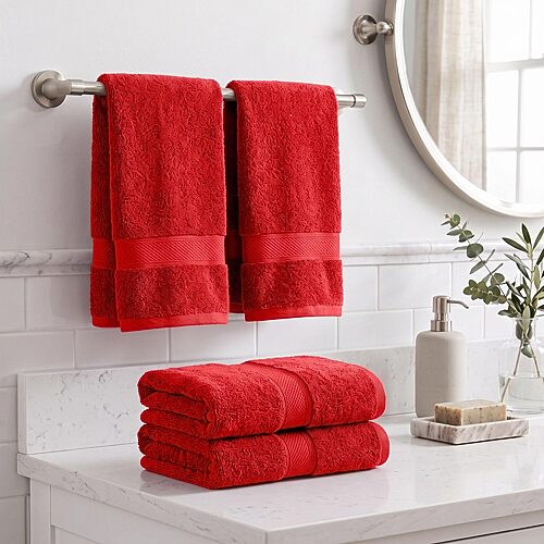SUPERIOR Madeline Collection | Plush Egyptian Cotton 4-pc. Solid Hand Towel, One Size, Red