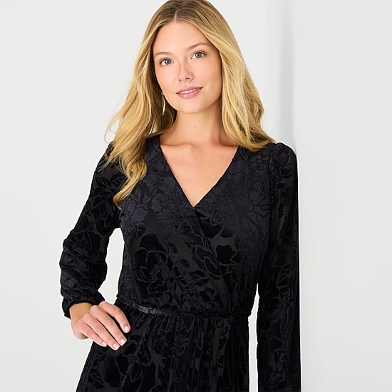 MSK Womens V Neck Long Sleeve Balloon Maxi Dress