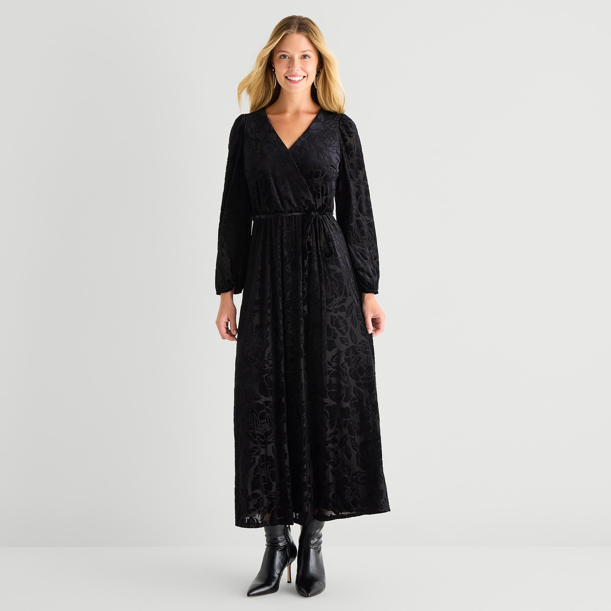 MSK Womens V Neck Long Sleeve Balloon Maxi Dress