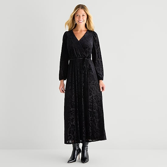 MSK Womens V Neck Long Sleeve Balloon Maxi Dress