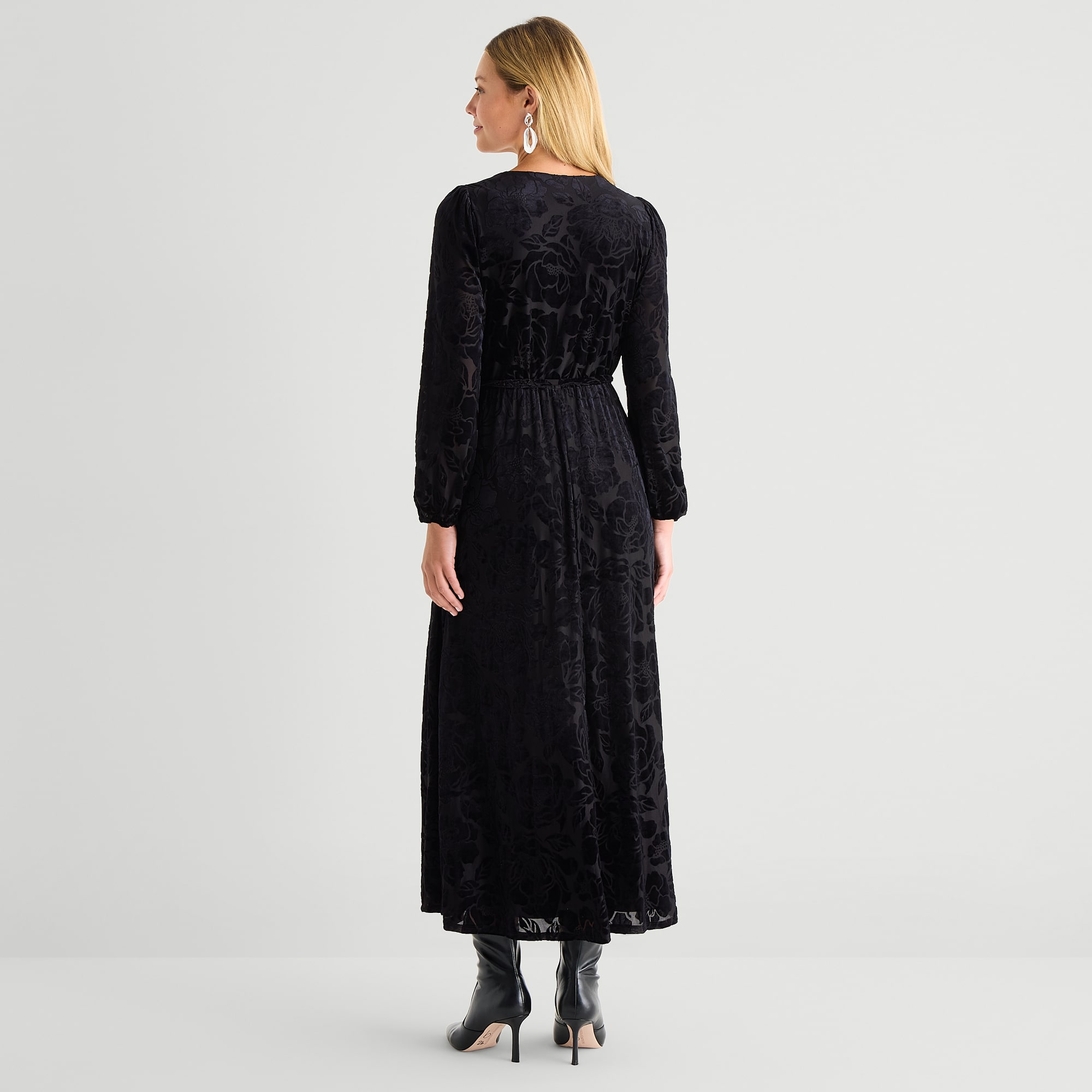 MSK Womens V Neck Long Sleeve Balloon Maxi Dress