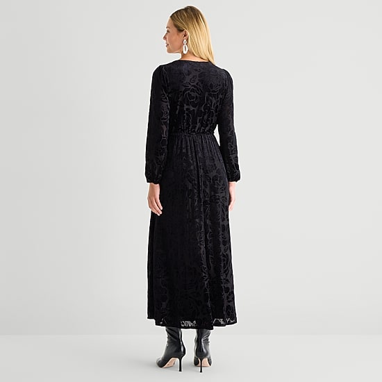 MSK Womens V Neck Long Sleeve Balloon Maxi Dress