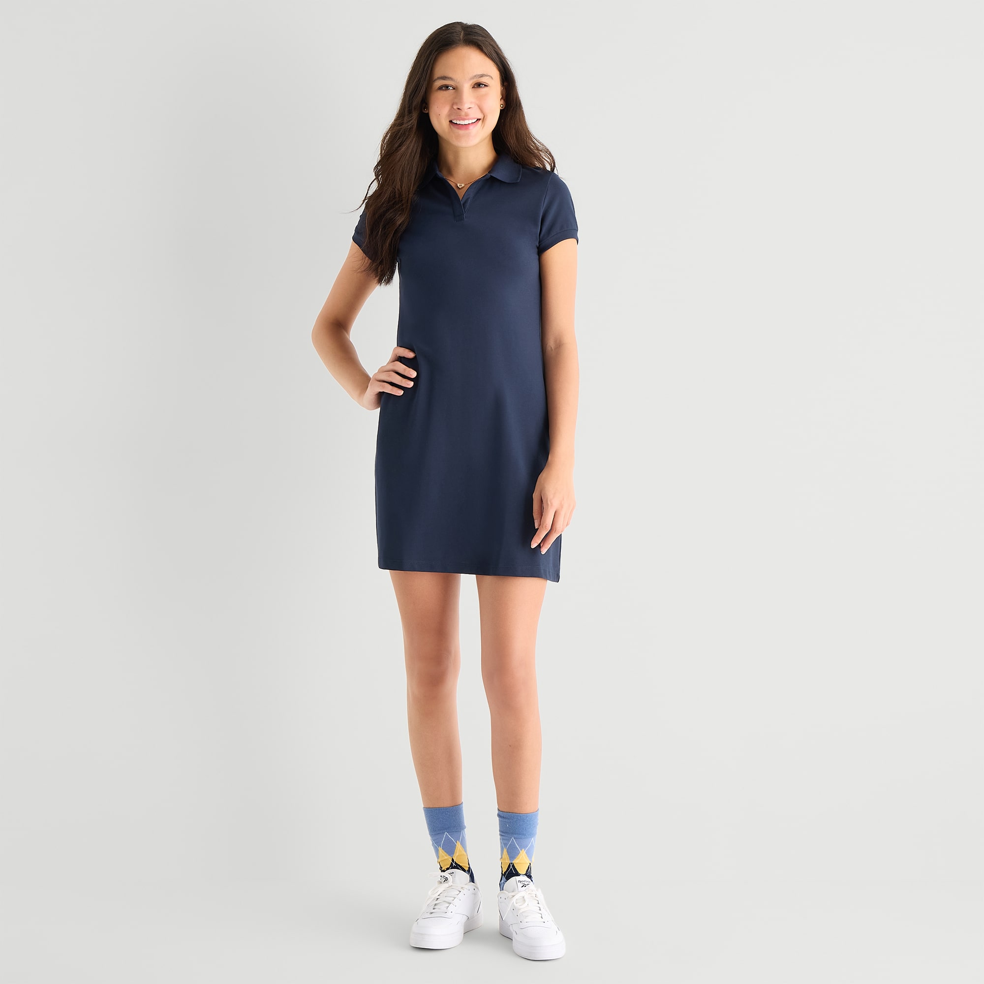 IZOD Womens Juniors Short Sleeve Shirt Dress