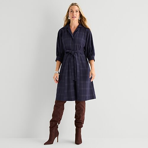 Studio 1 Womens Short Sleeve Plaid Shirt Dress In Blue