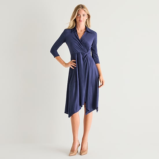 Perceptions Womens 3/4 Sleeve High-Low Wrap Dress