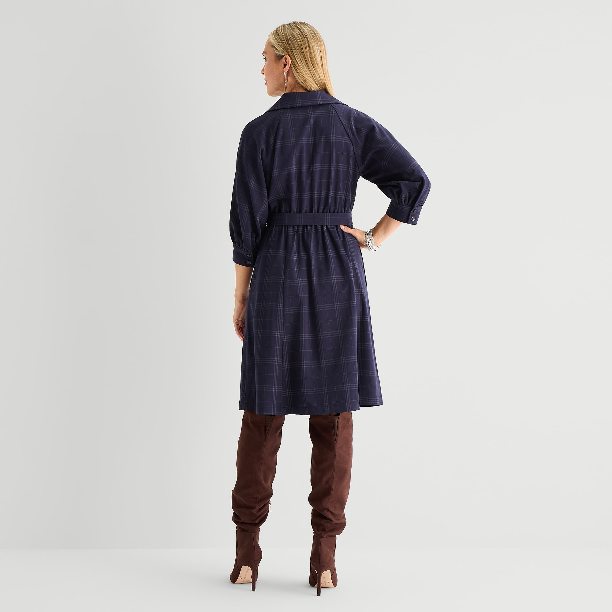 Studio 1 Womens Short Sleeve Plaid Shirt Dress