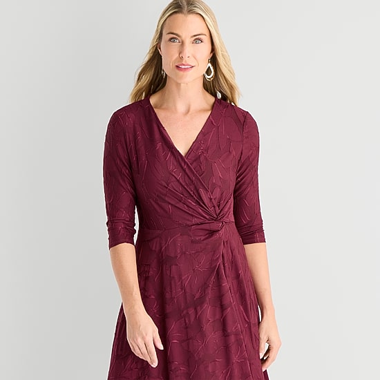 Perceptions Womens 3/4 Sleeve Floral High-Low Wrap Dress