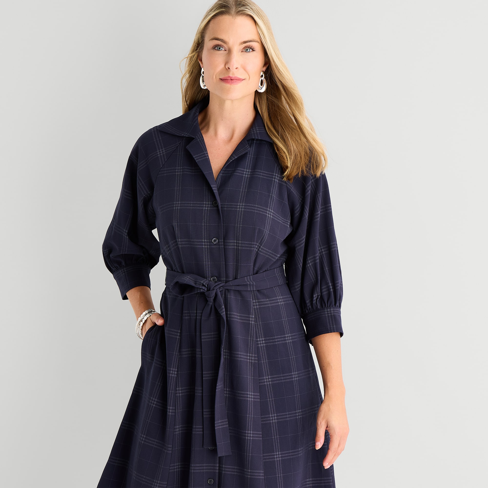 Studio 1 Womens Short Sleeve Plaid Shirt Dress