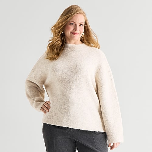 Worthington Plus Womens Mock Neck Long Sleeve Argyle Pullover Sweater In Beige