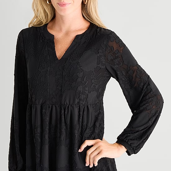 Perceptions Womens V Neck Long Sleeve Floral Shift Dress