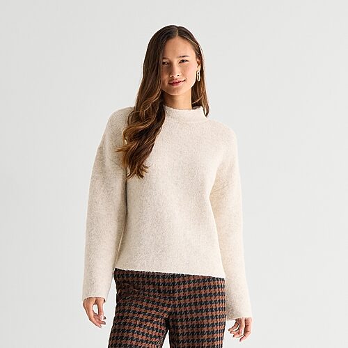 Worthington Womens Mock Neck Long Sleeve Pullover Sweater In Beige