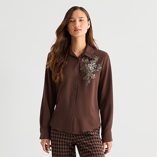 Worthington Womens Cuffed Long Sleeve Regular Fit Button-down Shirt In Brown