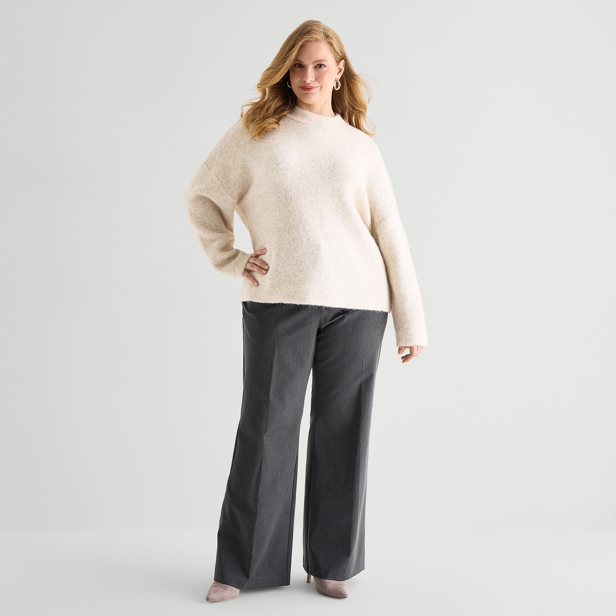 Worthington Plus Womens Mock Neck Long Sleeve Argyle Pullover Sweater