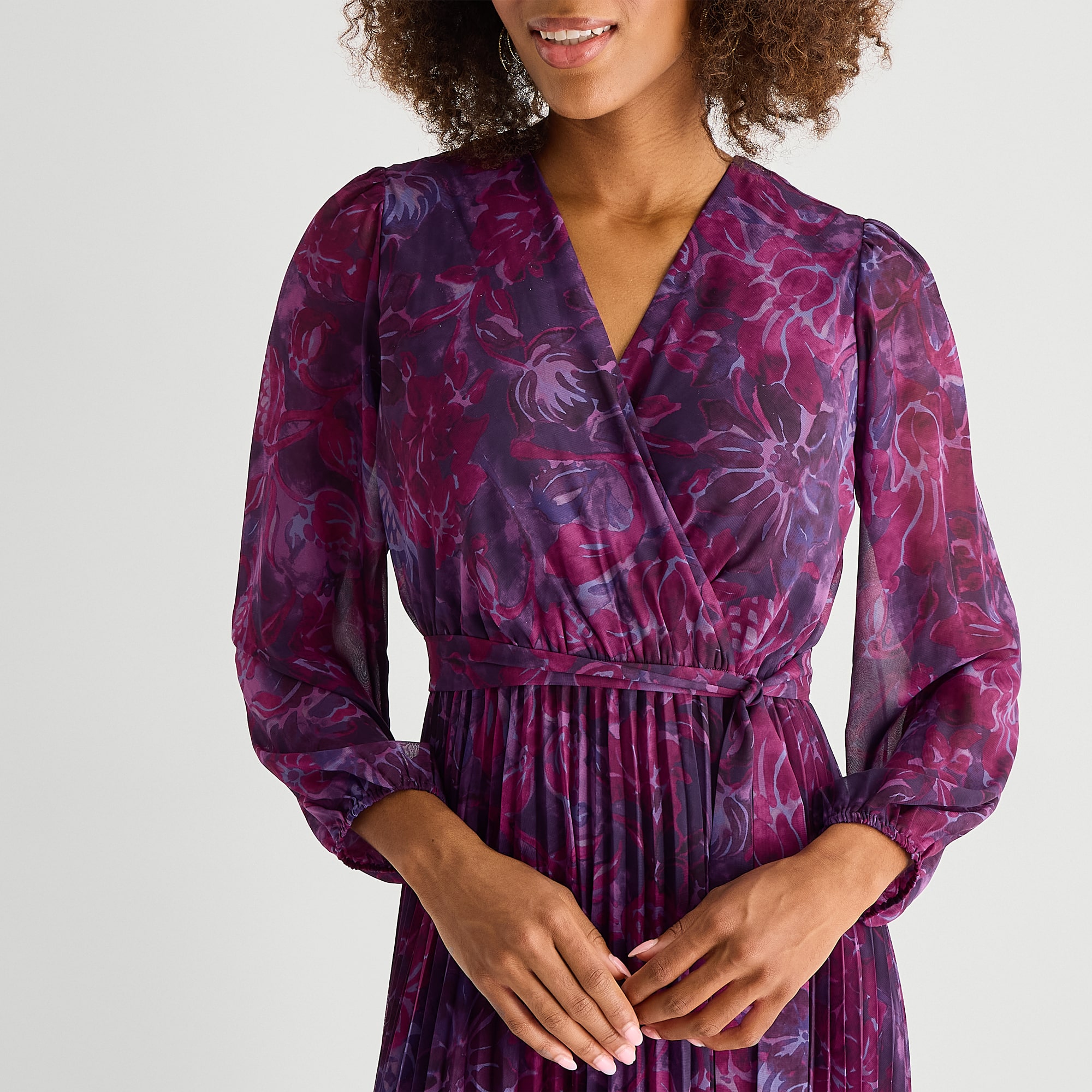 Studio 1 Womens V Neck Long Sleeve Bishop Maxi Dress