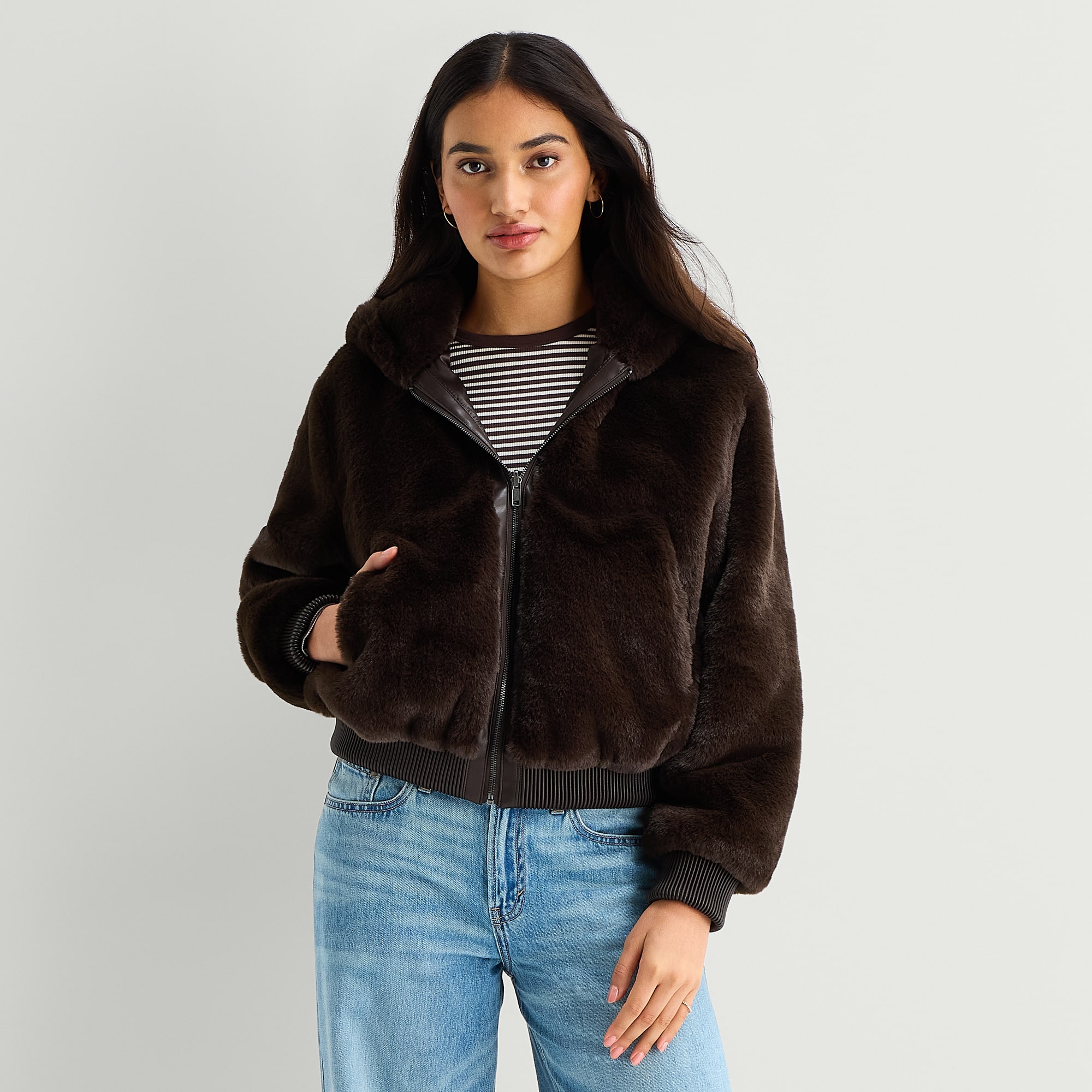 A.N.A Womens Faux Fur Hooded Midweight Coat