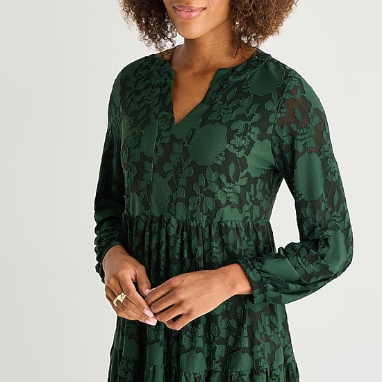 Perceptions Womens V Neck Long Sleeve Floral Shift Dress