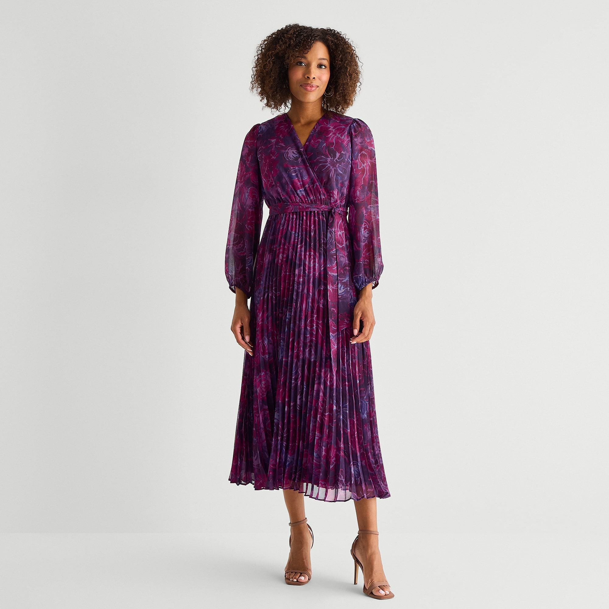 Studio 1 Womens V Neck Long Sleeve Bishop Maxi Dress