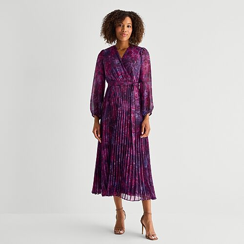 Studio 1 Womens V Neck Long Sleeve Bishop Maxi Dress In Purple