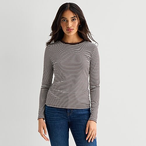 Ana Womens Crew Neck Long Sleeve T-shirt In Green