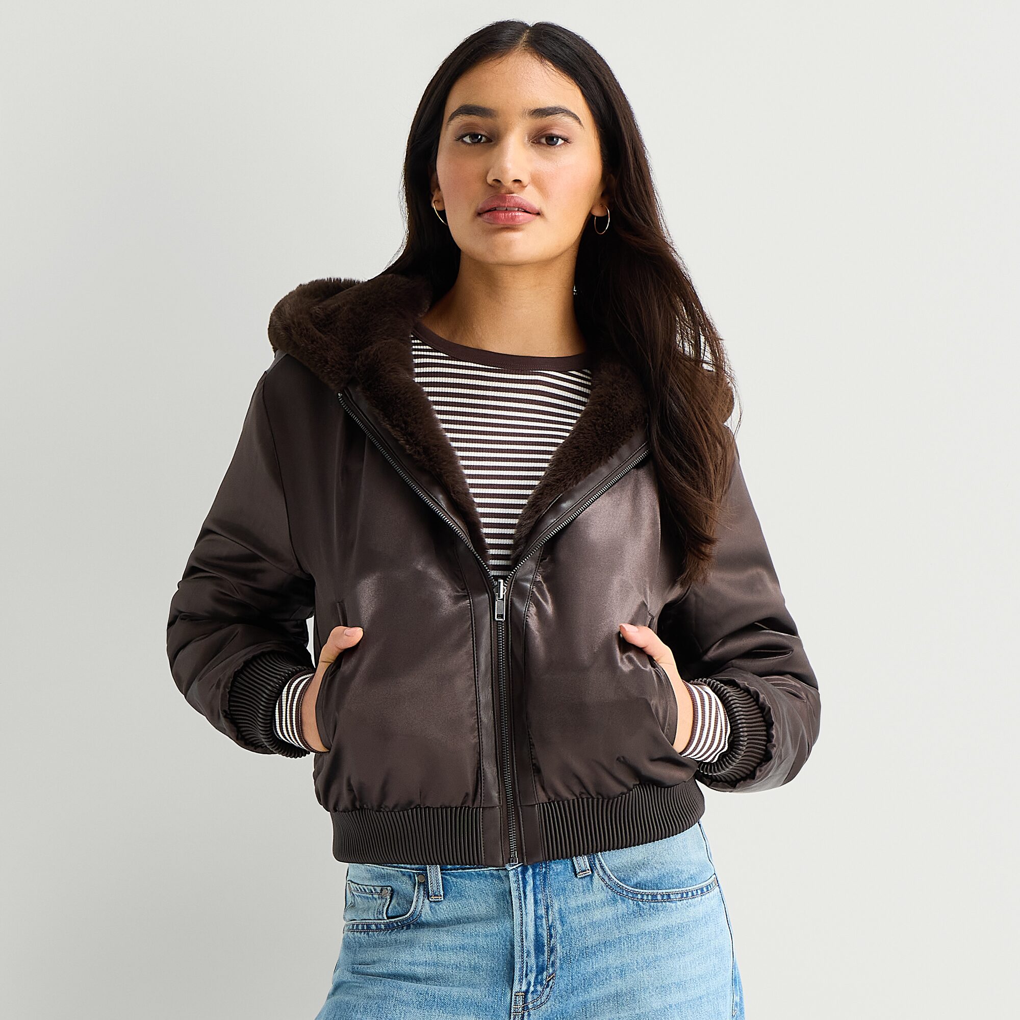 A.N.A Womens Faux Fur Hooded Midweight Coat
