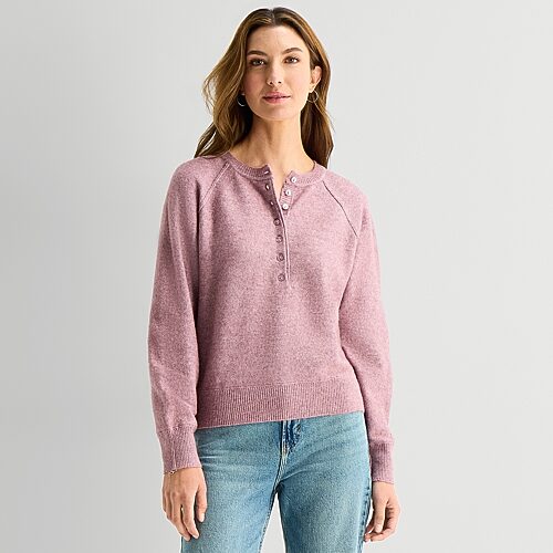 Ana Womens Crew Neck Long Sleeve Pullover Sweater In Pink