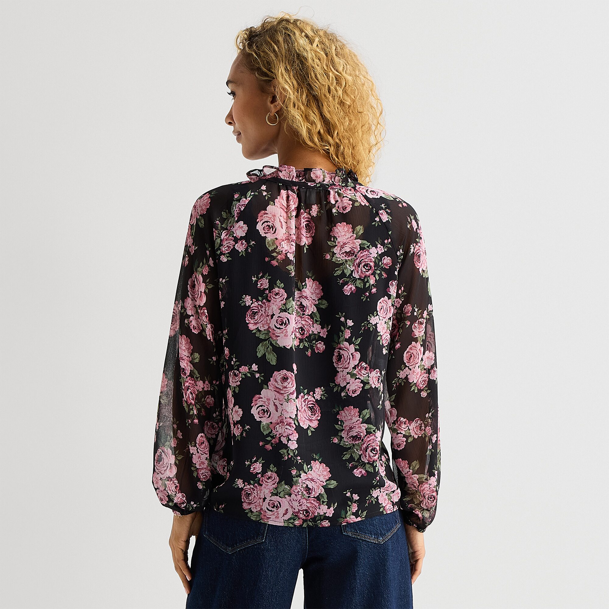 A.N.A Ruffle Womens V Neck Long Sleeve Blouse