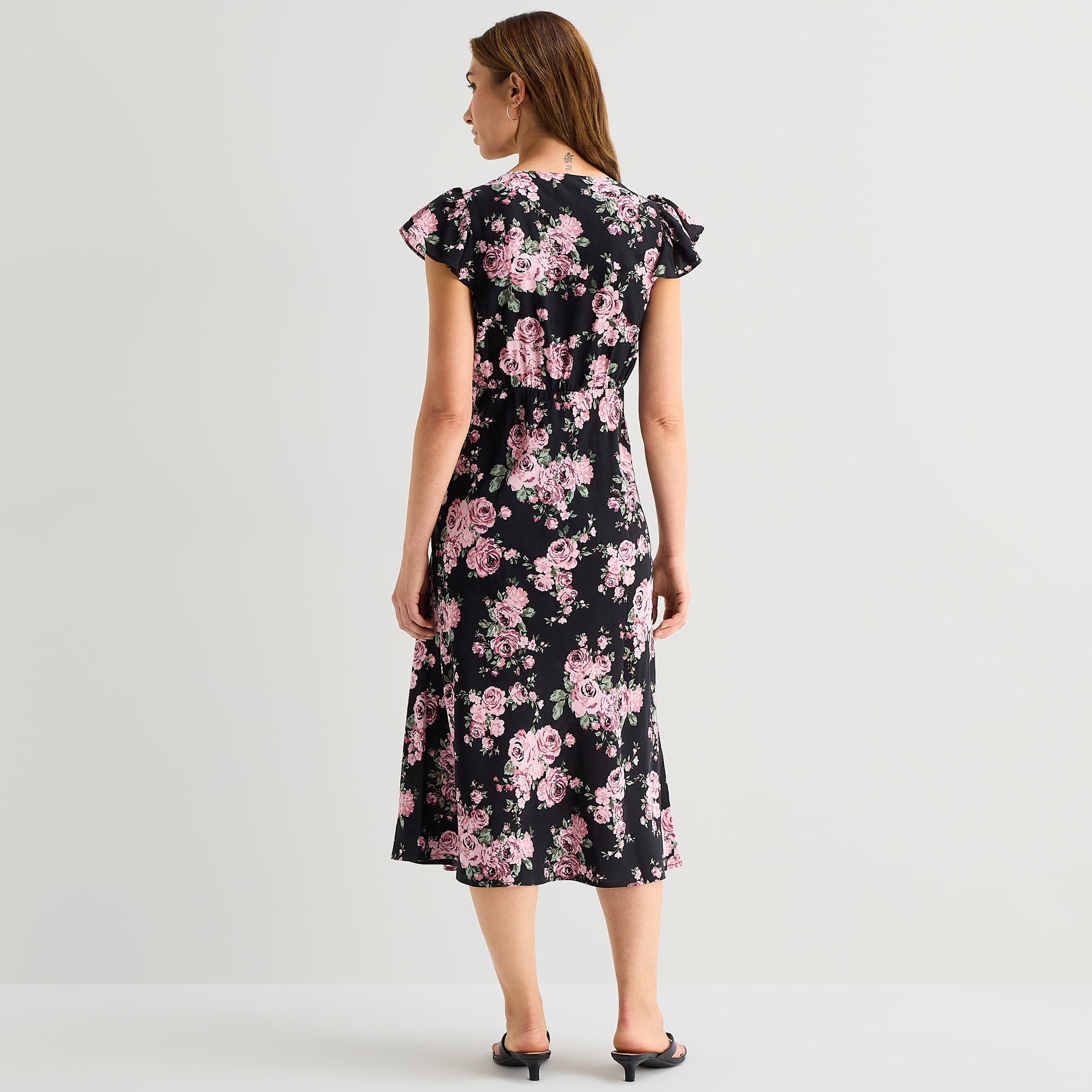 A.N.A Womens V Neck Short Sleeve Floral A-Line Dress