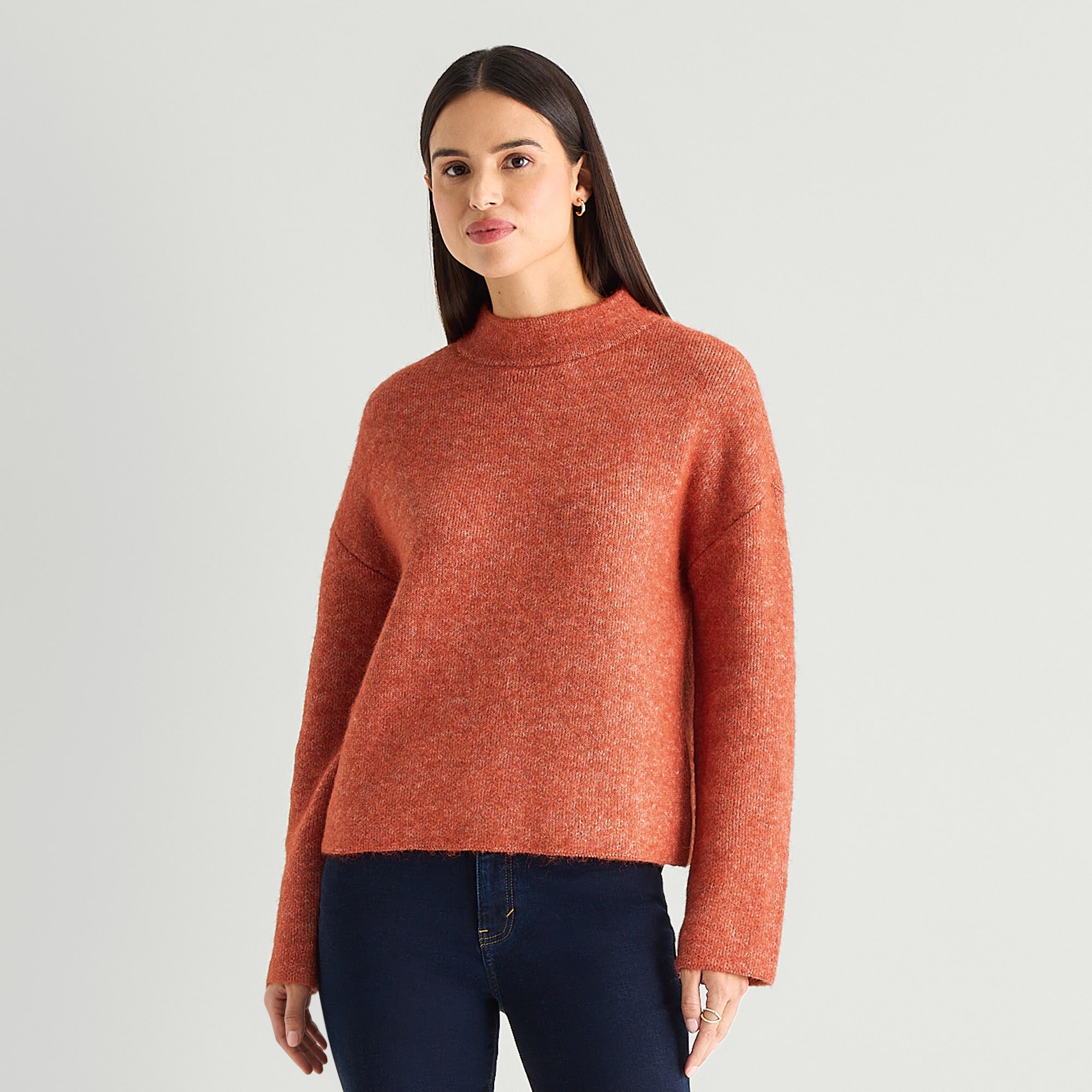 Worthington Womens Mock Neck Long Sleeve Pullover Sweater