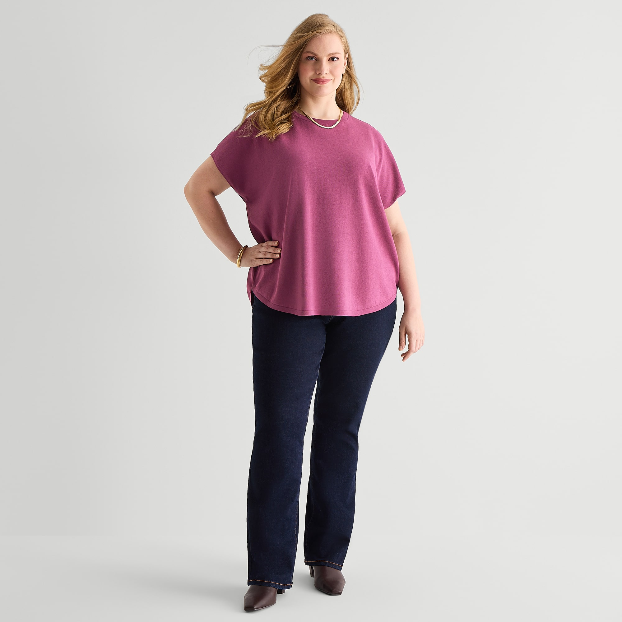 Worthington Plus Womens Crew Neck Short Sleeve Pullover Sweater