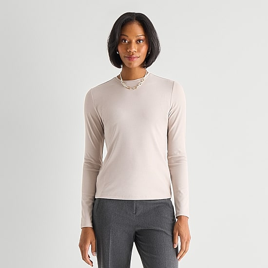 Worthington Womens Crew Neck Long Sleeve Metallic T-Shirt