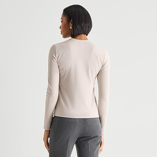 Worthington Womens Crew Neck Long Sleeve Metallic T-Shirt