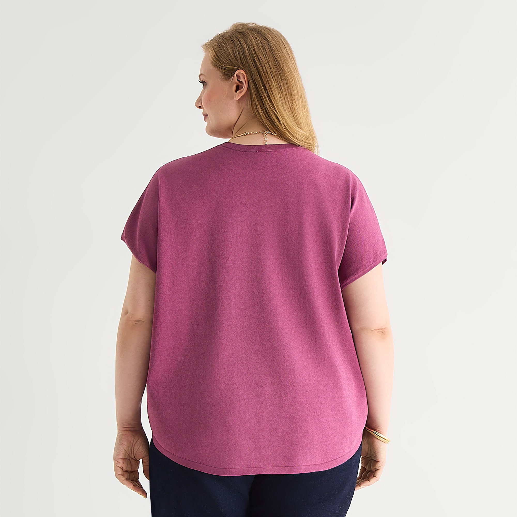 Worthington Plus Womens Crew Neck Short Sleeve Pullover Sweater