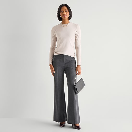 Worthington Womens Crew Neck Long Sleeve Metallic T-Shirt