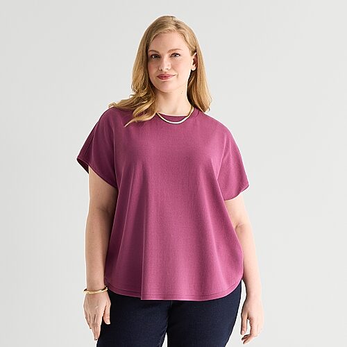 Worthington Plus Womens Crew Neck Short Sleeve Pullover Sweater In Pink