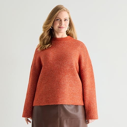 Worthington Plus Womens Mock Neck Long Sleeve Argyle Pullover Sweater In Orange
